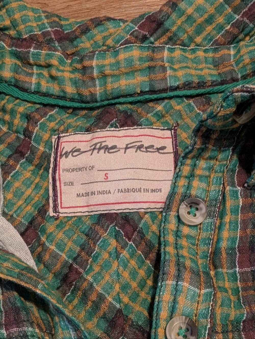 Free People NWOT Cardiff Plaid Top in Green Combo sz SML - Picture 10 of 10